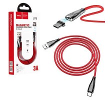 Кабель USB - Type-C HOCO U75, 1.2м, круглый, 3A, ткань, магнитный, красный