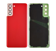 Задняя крышка для Samsung S21 Plus/ SM-G996 (со стеклом камеры) (LOGO) (красный)